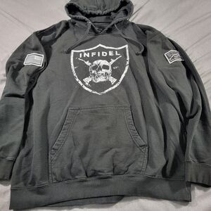 Grunt Style Black Hoodie with White Infidel Skull Shield Graphic
